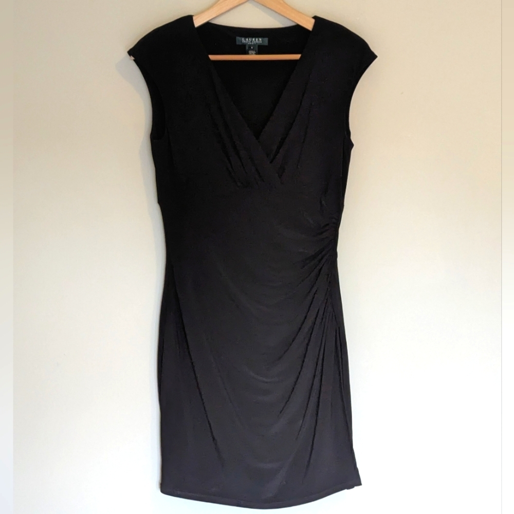Lauren Ralph Lauren faux wrap black dress sz 6